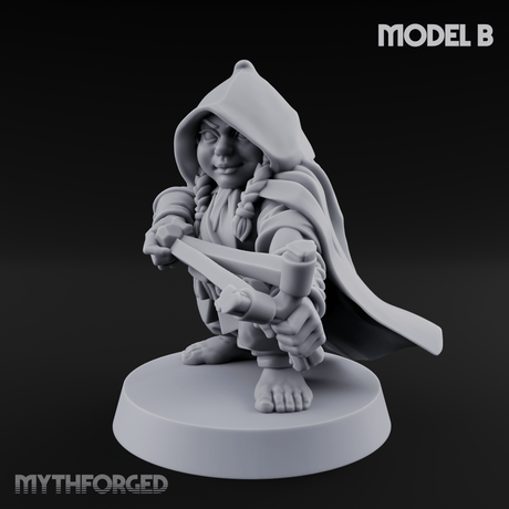 Ready To Fling Halfling Slingers B Miniature for Dungeons and Dragons, Pathfinder or other TTRPGs