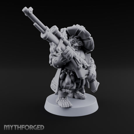 Long Barrel Aiming Halfling Sharpshooter Miniature for Dungeons and Dragons, Pathfinder or other TTRPGs