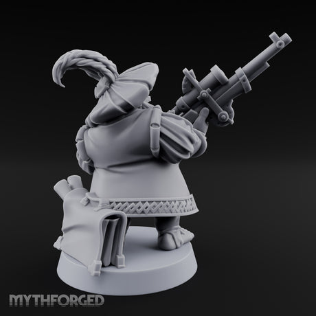 Long Barrel Aiming Halfling Sharpshooter Miniature for Dungeons and Dragons, Pathfinder or other TTRPGs