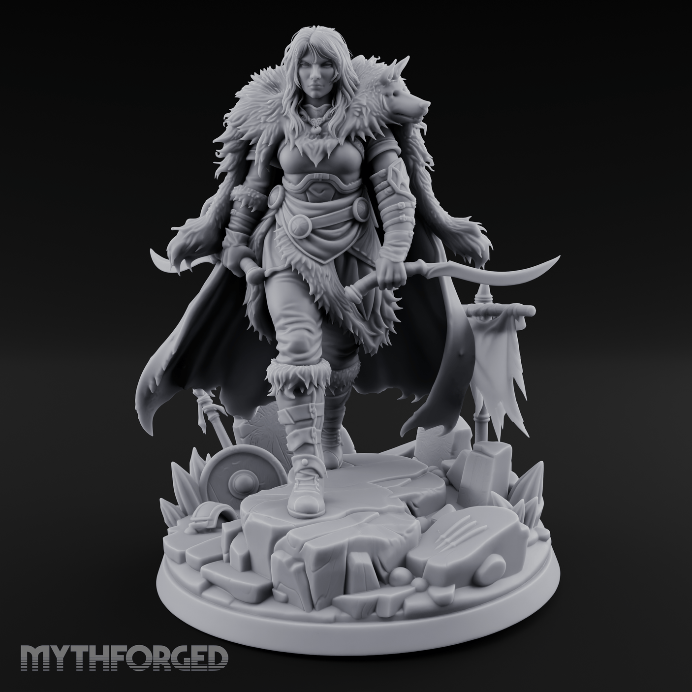 Fur Cloaked Striding Human Ranger Miniature for Dungeons and Dragons, Pathfinder or other TTRPGs