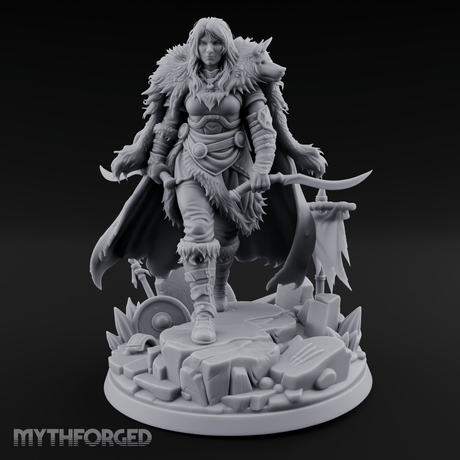 Fur Cloaked Striding Human Ranger Miniature for Dungeons and Dragons, Pathfinder or other TTRPGs