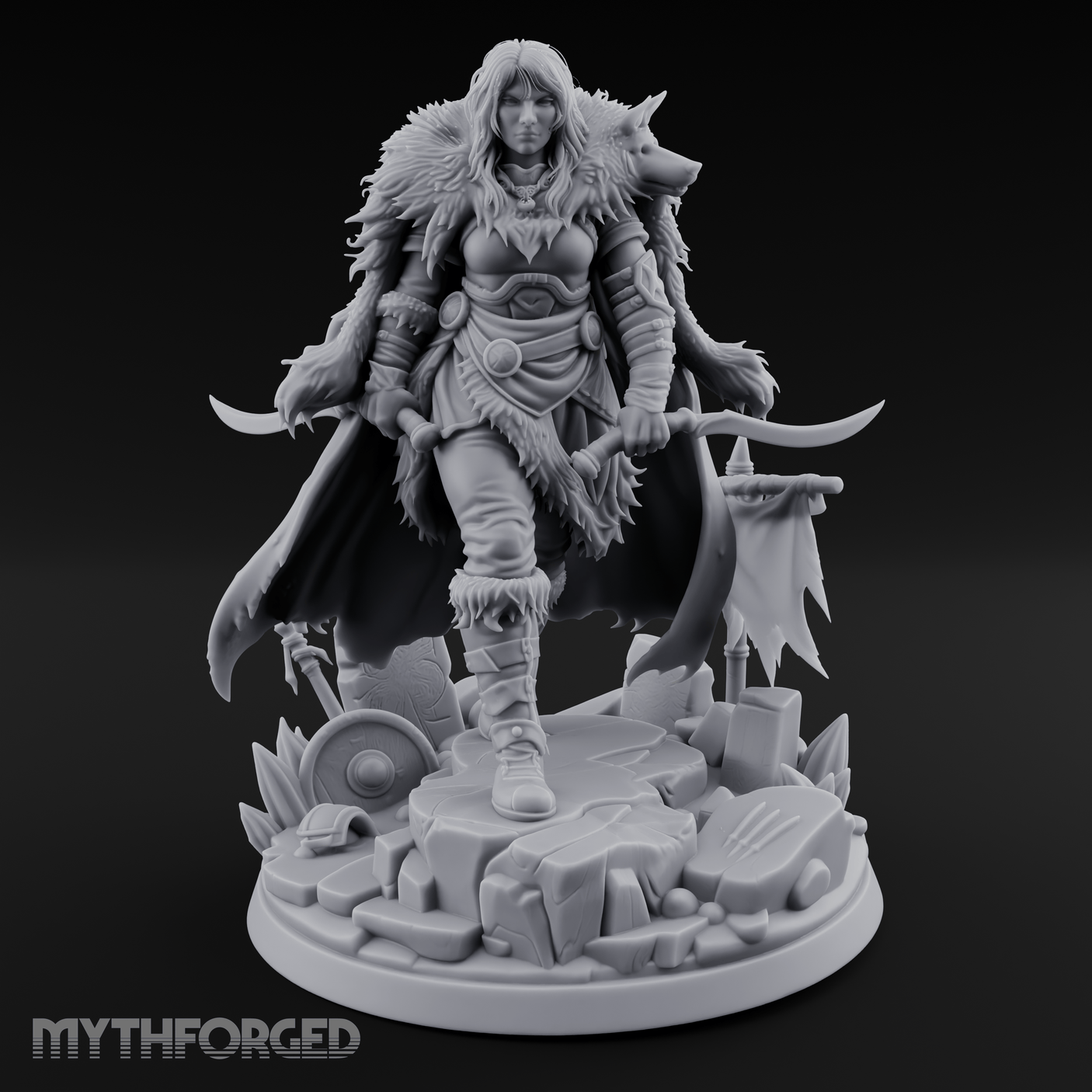 Fur Cloaked Striding Human Ranger Miniature for Dungeons and Dragons, Pathfinder or other TTRPGs