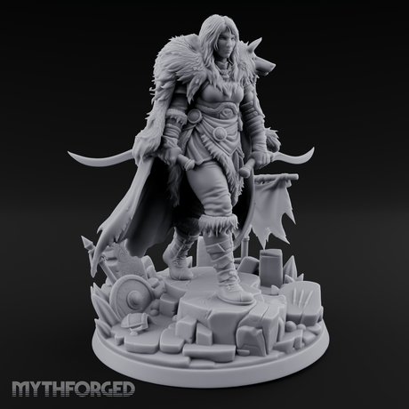 Fur Cloaked Striding Human Ranger Miniature for Dungeons and Dragons, Pathfinder or other TTRPGs