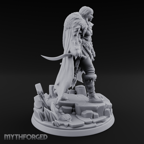 Fur Cloaked Striding Human Ranger Miniature for Dungeons and Dragons, Pathfinder or other TTRPGs