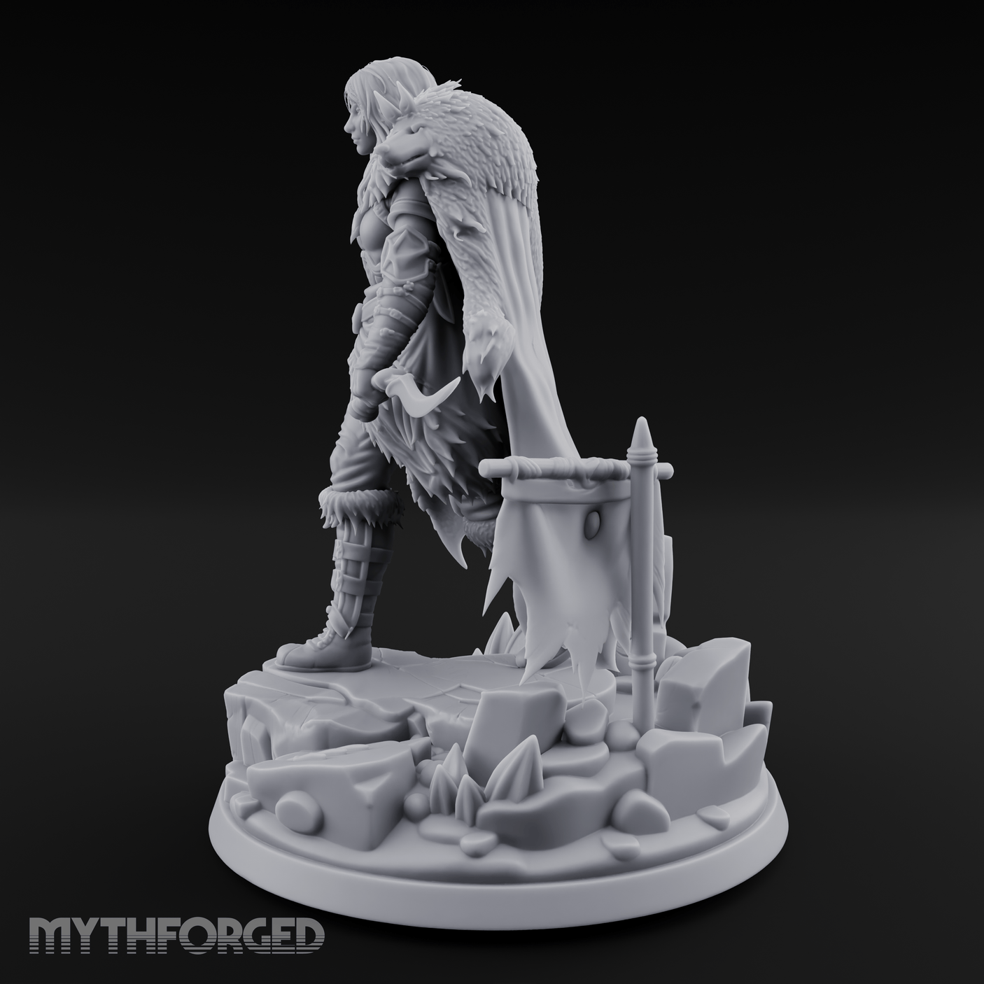 Fur Cloaked Striding Human Ranger Miniature for Dungeons and Dragons, Pathfinder or other TTRPGs