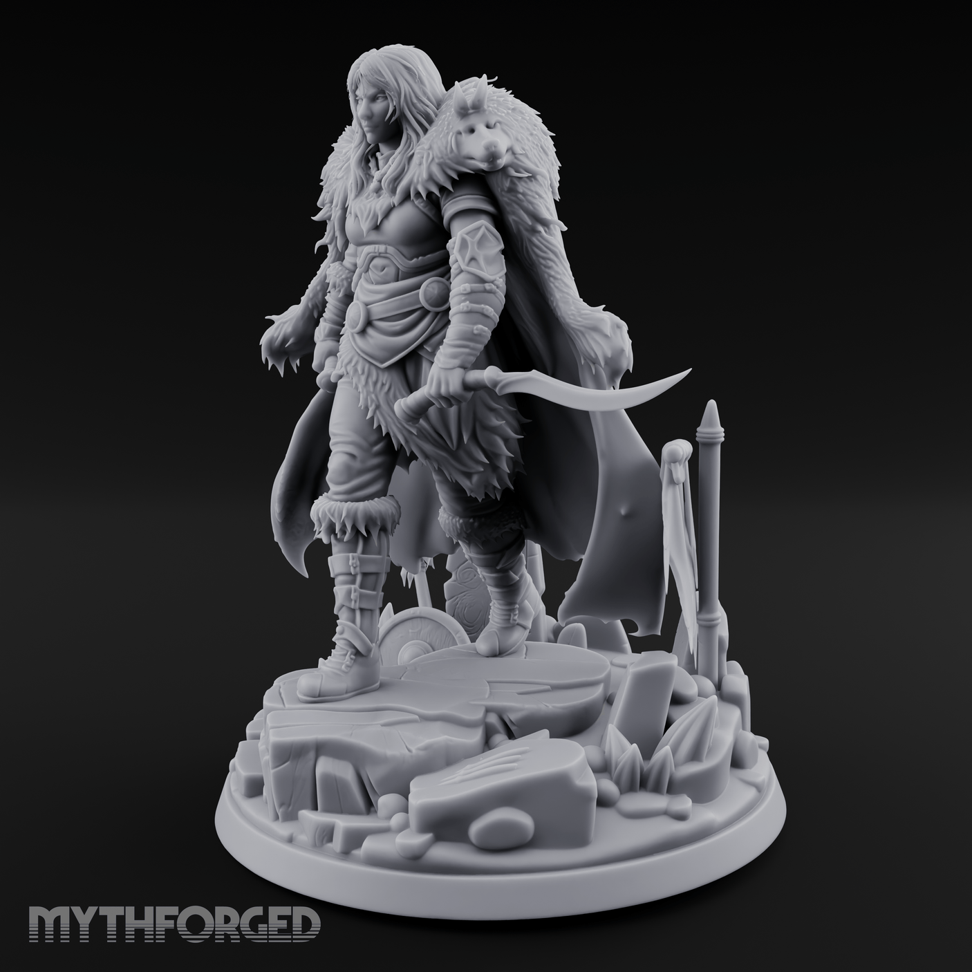 Fur Cloaked Striding Human Ranger Miniature for Dungeons and Dragons, Pathfinder or other TTRPGs