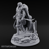 Fur Cloaked Striding Human Ranger Miniature for Dungeons and Dragons, Pathfinder or other TTRPGs