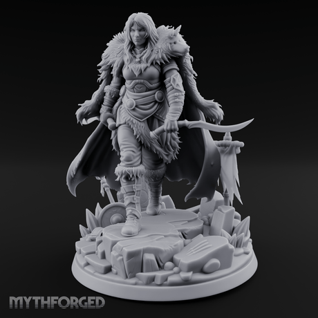 Fur Cloaked Striding Human Ranger Miniature for Dungeons and Dragons, Pathfinder or other TTRPGs