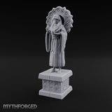Halo-Backed Glyph-Pedestaled Robed Saint Statue