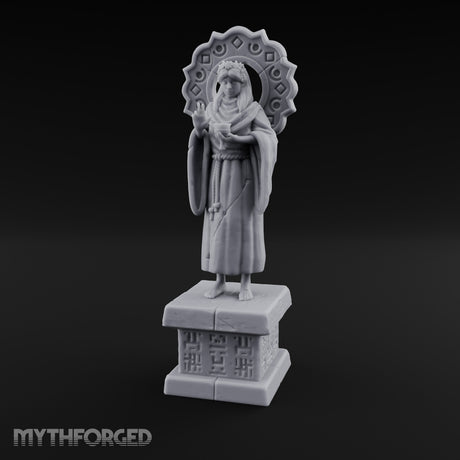 Halo-Backed Glyph-Pedestaled Robed Saint Statue Miniature for Dungeons and Dragons, Pathfinder or other TTRPGs