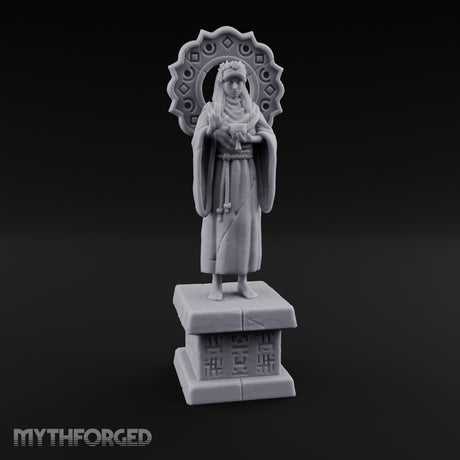 Halo-Backed Glyph-Pedestaled Robed Saint Statue Miniature for Dungeons and Dragons, Pathfinder or other TTRPGs