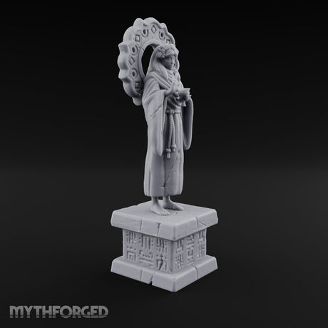 Halo-Backed Glyph-Pedestaled Robed Saint Statue Miniature for Dungeons and Dragons, Pathfinder or other TTRPGs