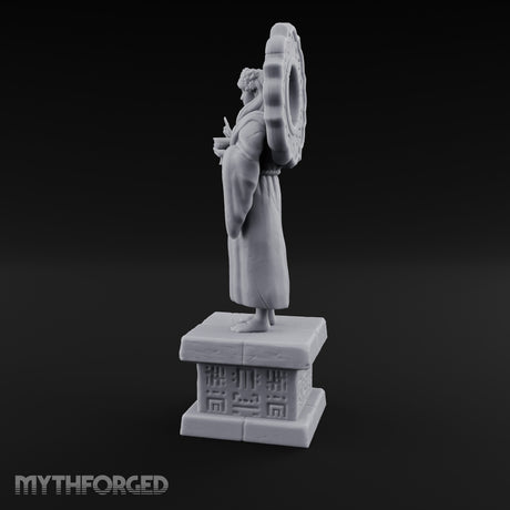 Halo-Backed Glyph-Pedestaled Robed Saint Statue Miniature for Dungeons and Dragons, Pathfinder or other TTRPGs