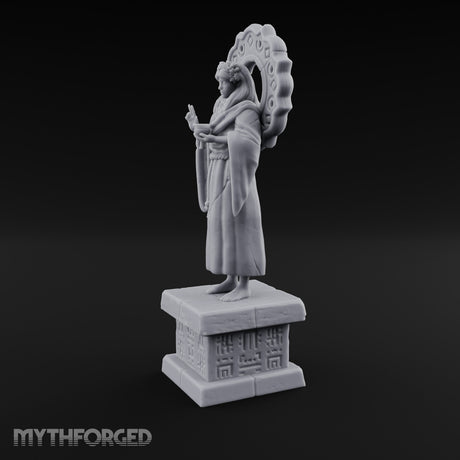 Halo-Backed Glyph-Pedestaled Robed Saint Statue Miniature for Dungeons and Dragons, Pathfinder or other TTRPGs