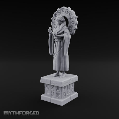 Halo-Backed Glyph-Pedestaled Robed Saint Statue Miniature for Dungeons and Dragons, Pathfinder or other TTRPGs
