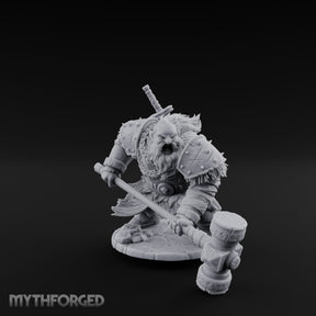 Hammer Dragging Dwarf Berserker Miniature for Dungeons and Dragons, Pathfinder or other TTRPGs