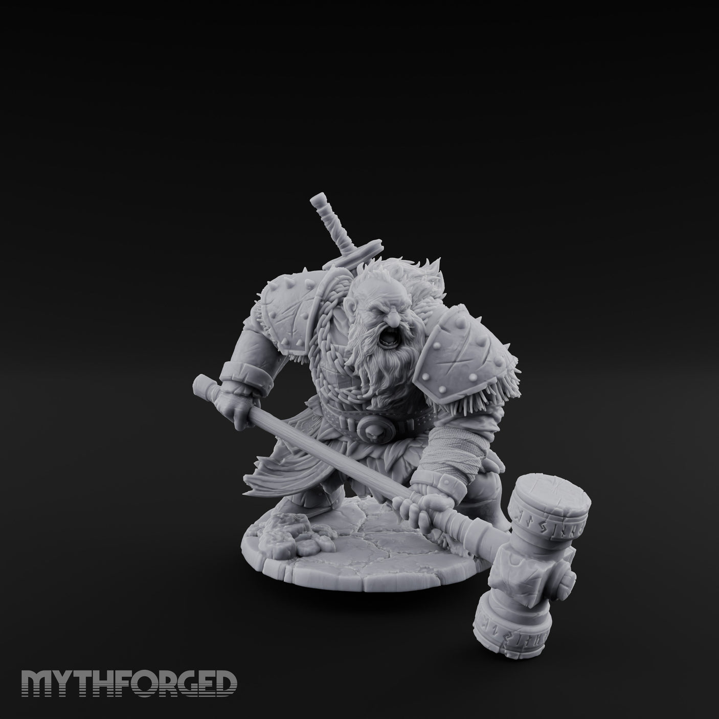 Hammer Dragging Dwarf Berserker Miniature for Dungeons and Dragons, Pathfinder or other TTRPGs