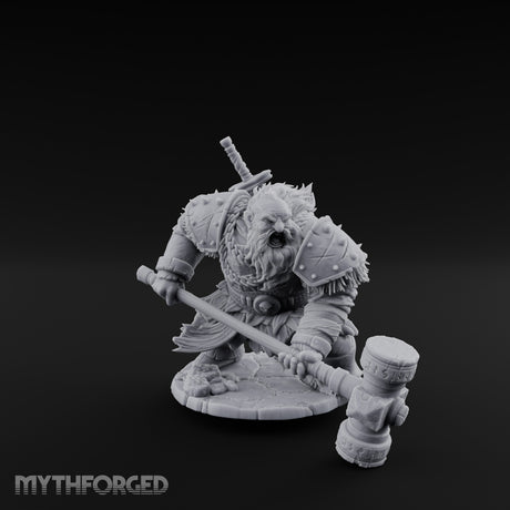 Hammer Dragging Dwarf Berserker Miniature for Dungeons and Dragons, Pathfinder or other TTRPGs