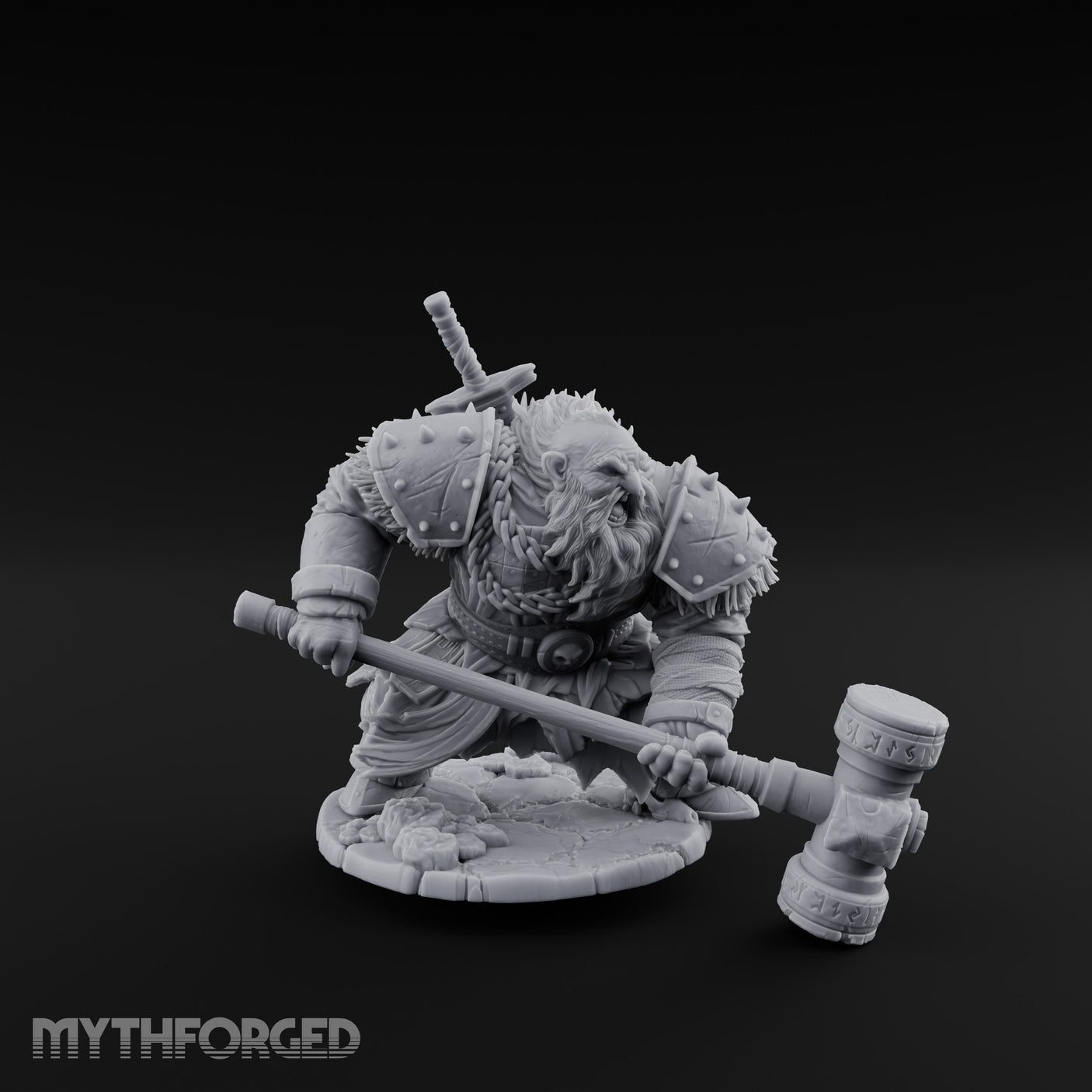 Hammer Dragging Dwarf Berserker Miniature for Dungeons and Dragons, Pathfinder or other TTRPGs