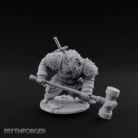 Hammer Dragging Dwarf Berserker Miniature for Dungeons and Dragons, Pathfinder or other TTRPGs