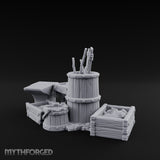 Hammer-Propped Tool-Barreled Blacksmith Forge Clutter Set