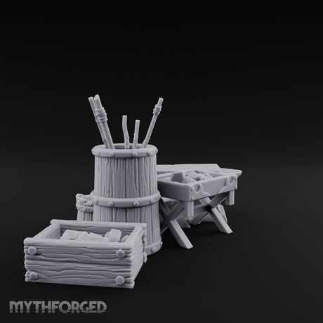 Hammer-Propped Tool-Barreled Blacksmith Forge Clutter Set Miniature for Dungeons and Dragons, Pathfinder or other TTRPGs