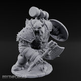 Hammer Raised Axe Lunging Dwarf Berserker Miniature for Dungeons and Dragons, Pathfinder or other TTRPGs