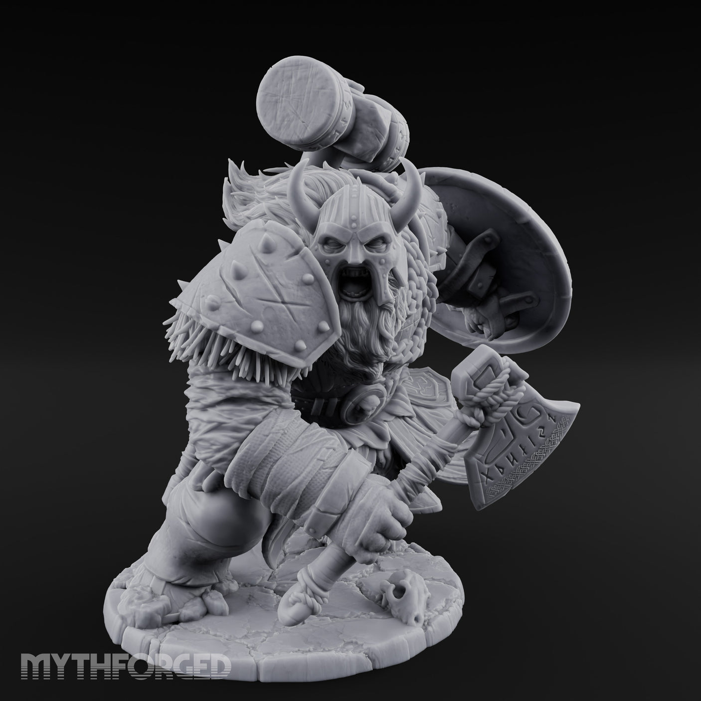 Hammer Raised Axe Lunging Dwarf Berserker Miniature for Dungeons and Dragons, Pathfinder or other TTRPGs