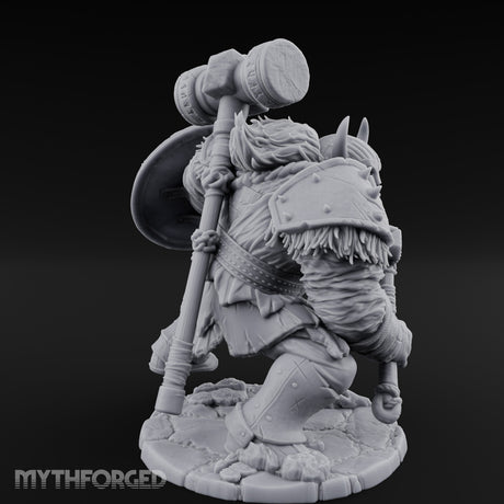 Hammer Raised Axe Lunging Dwarf Berserker Miniature for Dungeons and Dragons, Pathfinder or other TTRPGs