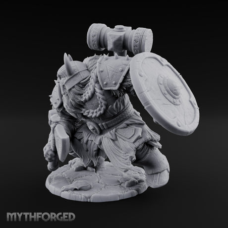 Hammer Raised Axe Lunging Dwarf Berserker Miniature for Dungeons and Dragons, Pathfinder or other TTRPGs