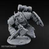 Hammer Raised Axe Lunging Dwarf Berserker Miniature for Dungeons and Dragons, Pathfinder or other TTRPGs