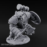 Hammer Raised Axe Lunging Dwarf Berserker Miniature for Dungeons and Dragons, Pathfinder or other TTRPGs