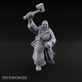 Hammer Raised Bellowing Human Battle Priest Miniature for Dungeons and Dragons, Pathfinder or other TTRPGs