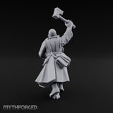 Hammer Raised Bellowing Human Battle Priest Miniature for Dungeons and Dragons, Pathfinder or other TTRPGs