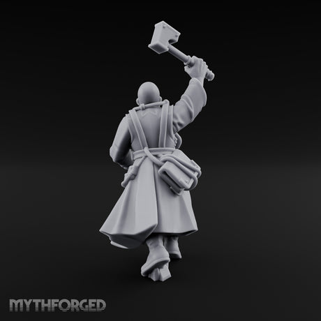 Hammer Raised Bellowing Human Battle Priest Miniature for Dungeons and Dragons, Pathfinder or other TTRPGs