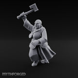 Hammer Raised Bellowing Human Battle Priest Miniature for Dungeons and Dragons, Pathfinder or other TTRPGs