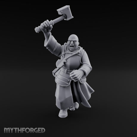 Hammer Raised Bellowing Human Battle Priest Miniature for Dungeons and Dragons, Pathfinder or other TTRPGs