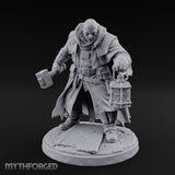 Hammer Swinging Lantern Clutching Human Plague Hunter Miniature for Dungeons and Dragons, Pathfinder or other TTRPGs