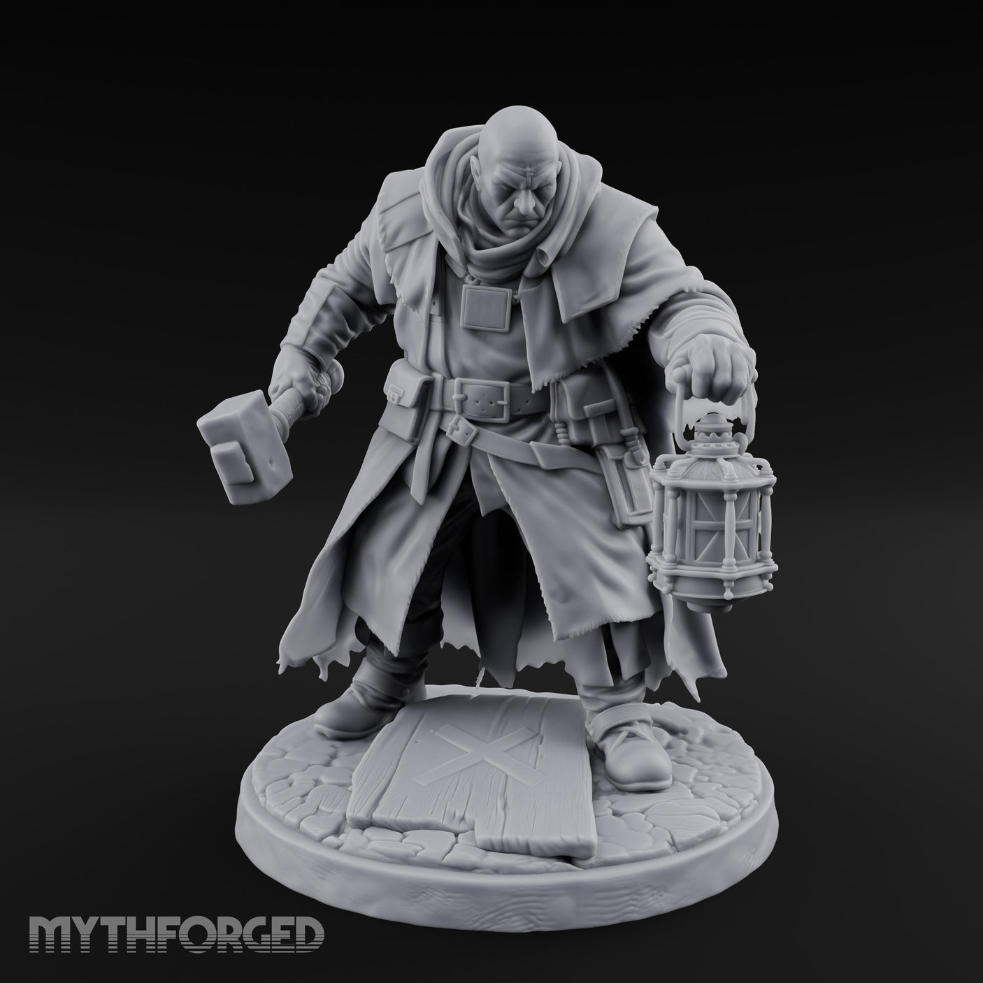Hammer Swinging Lantern Clutching Human Plague Hunter Miniature for Dungeons and Dragons, Pathfinder or other TTRPGs