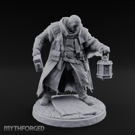 Hammer Swinging Lantern Clutching Human Plague Hunter Miniature for Dungeons and Dragons, Pathfinder or other TTRPGs