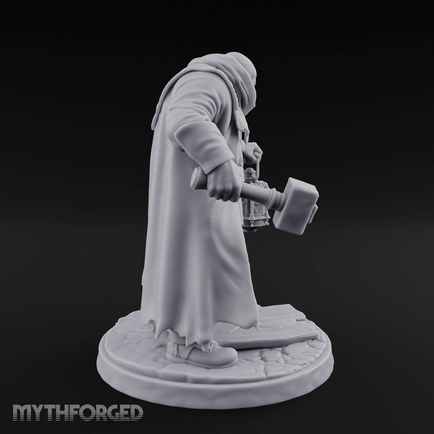 Hammer Swinging Lantern Clutching Human Plague Hunter Miniature for Dungeons and Dragons, Pathfinder or other TTRPGs