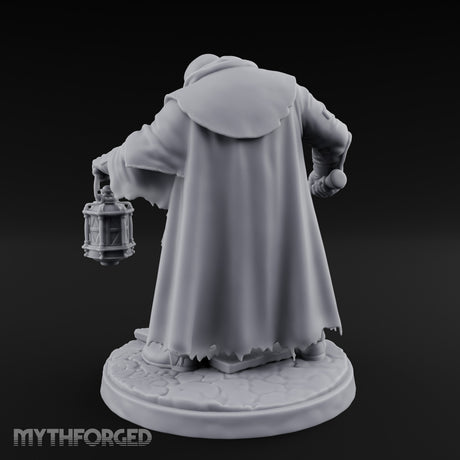 Hammer Swinging Lantern Clutching Human Plague Hunter Miniature for Dungeons and Dragons, Pathfinder or other TTRPGs