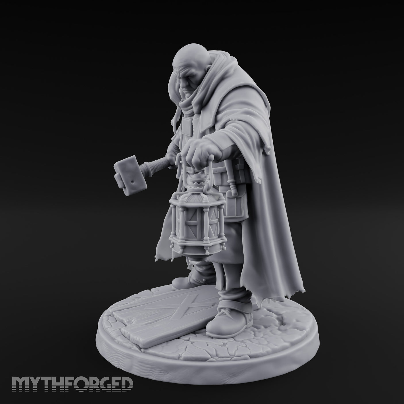Hammer Swinging Lantern Clutching Human Plague Hunter Miniature for Dungeons and Dragons, Pathfinder or other TTRPGs