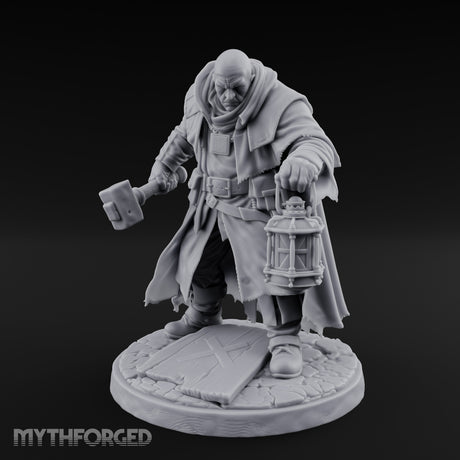 Hammer Swinging Lantern Clutching Human Plague Hunter Miniature for Dungeons and Dragons, Pathfinder or other TTRPGs
