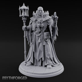 Hand Raising Staff Bearing Human Death Priest Miniature for Dungeons and Dragons, Pathfinder or other TTRPGs