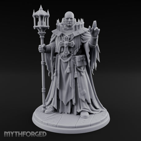 Hand Raising Staff Bearing Human Death Priest Miniature for Dungeons and Dragons, Pathfinder or other TTRPGs