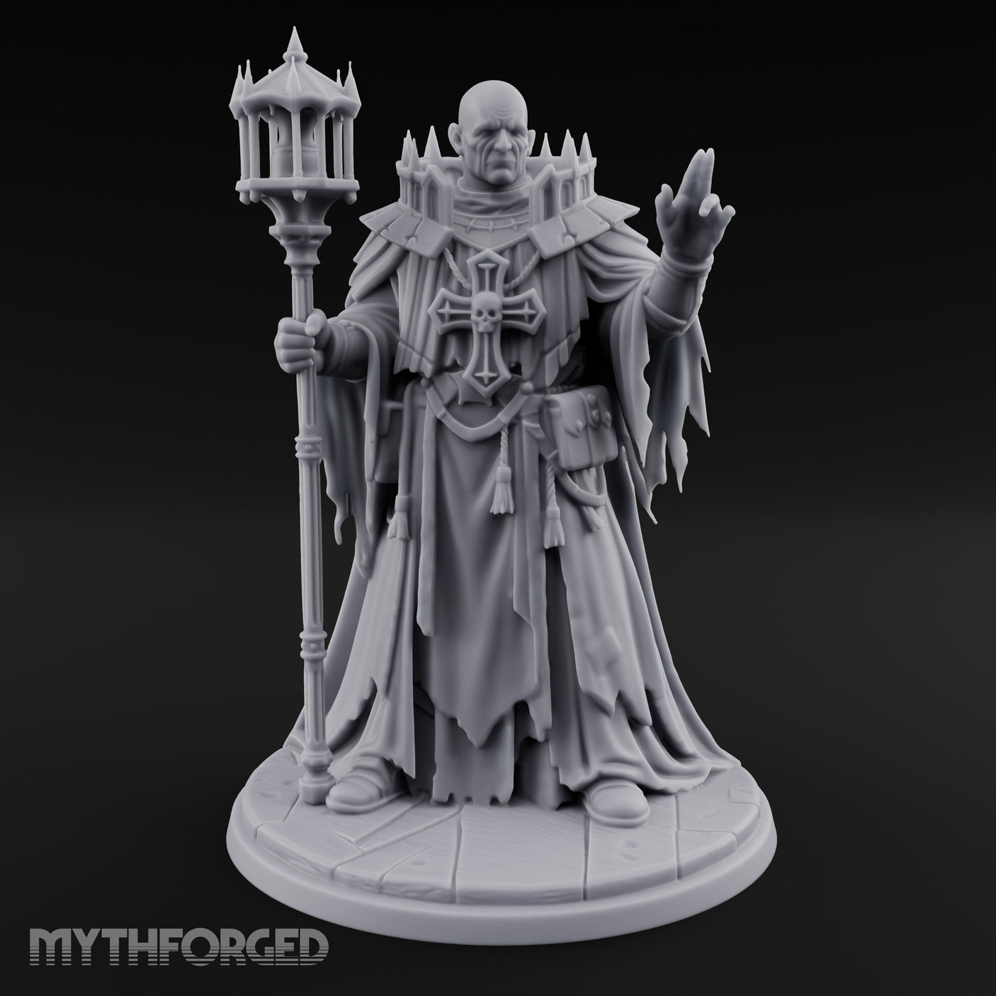 Hand Raising Staff Bearing Human Death Priest Miniature for Dungeons and Dragons, Pathfinder or other TTRPGs