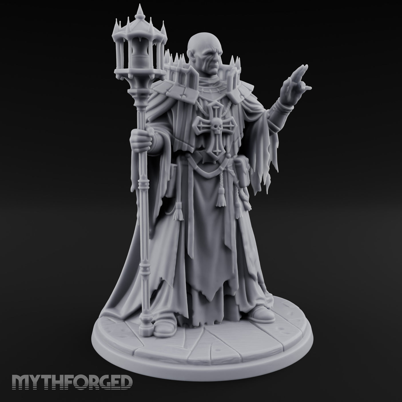 Hand Raising Staff Bearing Human Death Priest Miniature for Dungeons and Dragons, Pathfinder or other TTRPGs