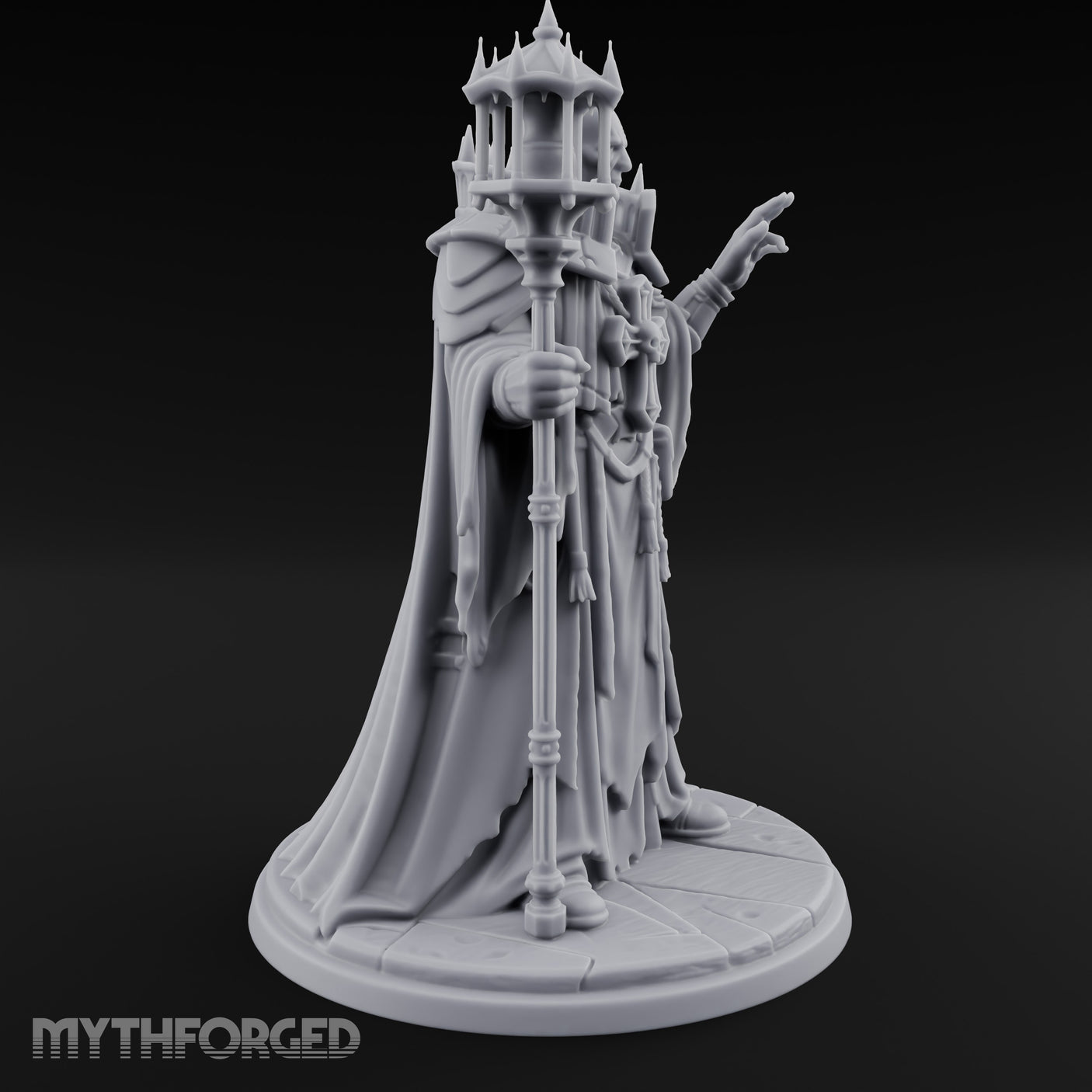 Hand Raising Staff Bearing Human Death Priest Miniature for Dungeons and Dragons, Pathfinder or other TTRPGs
