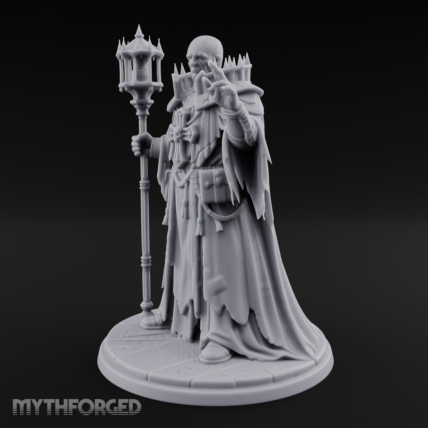 Hand Raising Staff Bearing Human Death Priest Miniature for Dungeons and Dragons, Pathfinder or other TTRPGs